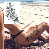 Qfdian  Realistic Sexy Peony Tattoos Temporary Women Adult Flower Arm Tattoos Sticker Waterproof Fake Floral Bloosom Body Leg Art Tatoos