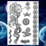 Qfdian  Tribal Henna Temporary Tattoos For Women Girls Adult Lace Black Mandala Tattoo Sticker Fake Flower Lotus Moon Tatoos Waterproof