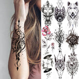 Qfdian  Cage Life Tree Bird Temporary Tattoo For Women Wolf Black Cat Fake Jewelry Tattoo Sticker Dream Catcher Water Transfer Tatoo