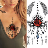 Qfdian  Fashion Mandala Flower Fake Tattoo Stickers For Women Adults Geometry Totem Temporary Tattoos DIY Party Waterproof Tattos Leaves