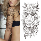 Qfdian  Realistic Fake Peony Temporary Tattoos For Women Girl Black Rose Elephant Flower Tattoo Sticker Tiger Anemone Tatoos Half Sleeve