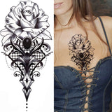 Qfdian  Realistic Peony Flower Temporary Tattoo For Women Compass Lotus Rose Dreamcatcher Tattoo Sticker Black Dragon Fake Lace Tatoo