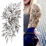Qfdian  Realistic Fake Peony Temporary Tattoos For Women Girl Black Rose Elephant Flower Tattoo Sticker Tiger Anemone Tatoos Half Sleeve