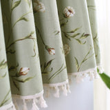 Qfdian  130x70cm American cotton linen green floral curtain for door kitchen blind short curtain