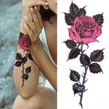 Qfdian  Realistic Peony Flower Temporary Tattoo For Women Compass Lotus Rose Dreamcatcher Tattoo Sticker Black Dragon Fake Lace Tatoo