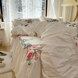 Vintage Floral Dovet Cover Set Elegant and Shabby Ruffle Farmhouse 100%Cotton White Soft Pink Girls Bedding Princess Bedskirt