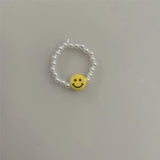 2023 INS New Minimalist Multi Bead Simulated Pearl Smiling Face Geometric Rings for Women Finger Jewelry Adjustable Elastic Ring