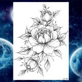 Qfdian  Flower Peony Temporary Tattoos For Women Girls Flora Snake Tattoo Sticker Black Lavender Sexy Fake Large Tatoos Sweatpea Dahlia