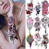 Qfdian  Realistic Peony Flower Temporary Tattoo For Women Compass Lotus Rose Dreamcatcher Tattoo Sticker Black Dragon Fake Lace Tatoo