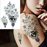 Qfdian  Realistic Orchid Lily Flower Temporary Tattoo For Women Rose Fake Tattoo Sticker Cluster Realistic Water Transfer Black Tatoos