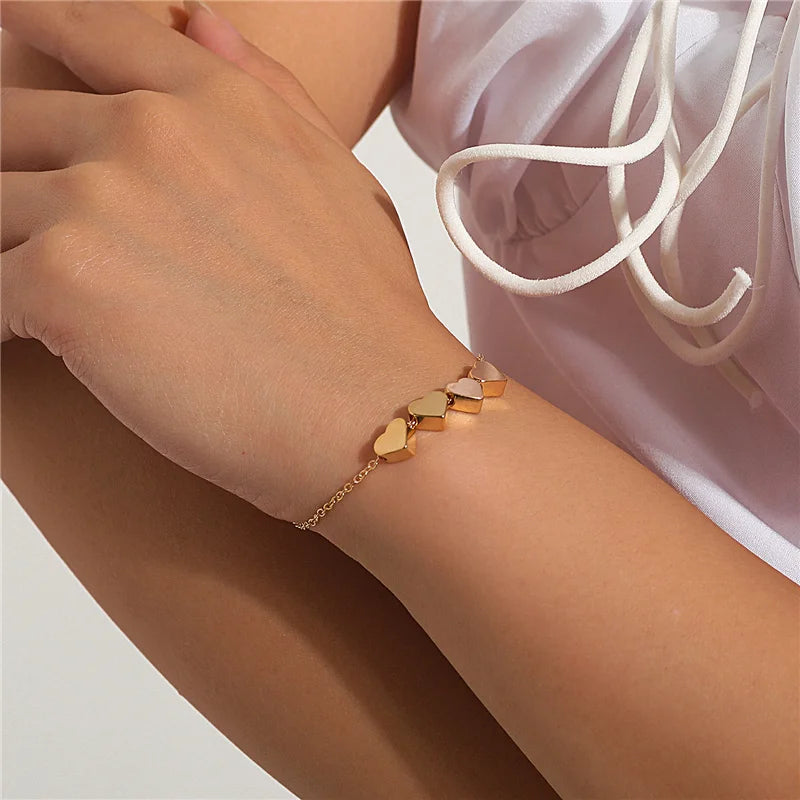 2024 Fashion Simple Shiny Heart Chain Bracelet for Women Minimalist Adjustable Charm Bracelet Wedding Party Jewelry Girl Gift