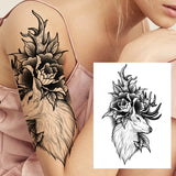 Qfdian  Sexy Tiger Flower Temporary Tattoo For Women Girl Skull Leopard Lion Tattoos Sticker Black Fake Tribal Animal Large Wasit Tattos