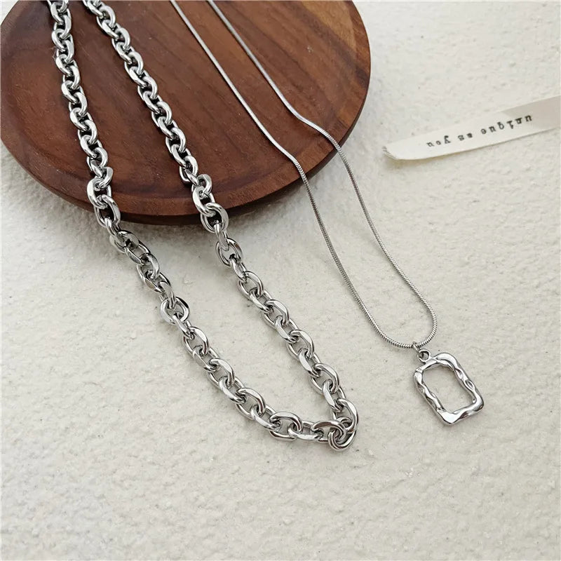 2024 Fashion Unisex Multilayer Hip Hop Long Chain Necklace For Women Jewelry Gifts Square Pendant Necklace Accessories