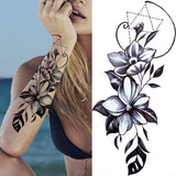 Qfdian  Realistic Peony Flower Temporary Tattoo For Women Compass Lotus Rose Dreamcatcher Tattoo Sticker Black Dragon Fake Lace Tatoo