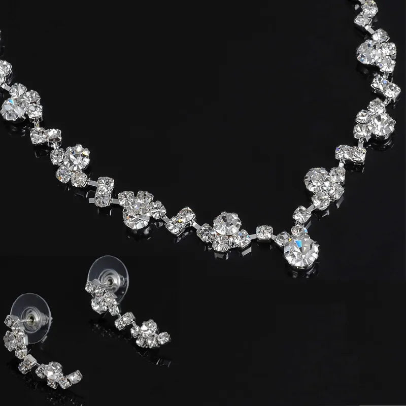 Fashion Silver Color Crystal Tennis Choker Necklace Set Earrings Factory Price Wedding Bridal Bridesmaid African Jewelry Sets