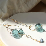 Original Design Vintage Dark Green Glass Ball Circle Dangle Long Earrings For Women