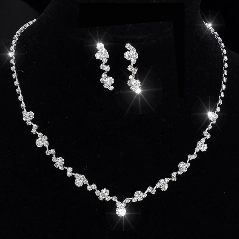 Fashion Silver Color Crystal Tennis Choker Necklace Set Earrings Factory Price Wedding Bridal Bridesmaid African Jewelry Sets