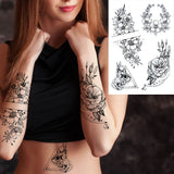 Qfdian  Realistic Orchid Lily Flower Temporary Tattoo For Women Rose Fake Tattoo Sticker Cluster Realistic Water Transfer Black Tatoos