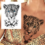 Qfdian  Sexy Tiger Flower Temporary Tattoo For Women Girl Skull Leopard Lion Tattoos Sticker Black Fake Tribal Animal Large Wasit Tattos