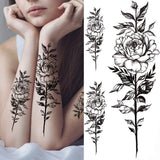 Qfdian  Realistic Peony Flower Temporary Tattoo For Women Compass Lotus Rose Dreamcatcher Tattoo Sticker Black Dragon Fake Lace Tatoo