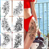Qfdian  Realistic Sexy Peony Tattoos Temporary Women Adult Flower Arm Tattoos Sticker Waterproof Fake Floral Bloosom Body Leg Art Tatoos