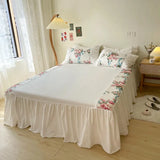 Vintage Floral Dovet Cover Set Elegant and Shabby Ruffle Farmhouse 100%Cotton White Soft Pink Girls Bedding Princess Bedskirt