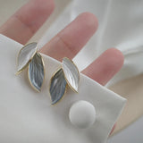 New Korean Arrival Metal Trendy Fresh Lovely Sweet Grey Leaf Stud Earrings For Women Fashion Jewelry