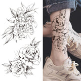 Qfdian  Realistic Fake Peony Temporary Tattoos For Women Girl Black Rose Elephant Flower Tattoo Sticker Tiger Anemone Tatoos Half Sleeve