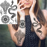 Qfdian  Tribal Henna Temporary Tattoos For Women Girls Adult Lace Black Mandala Tattoo Sticker Fake Flower Lotus Moon Tatoos Waterproof