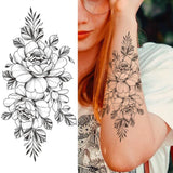 Qfdian  Large Realistic Flower Fake Tattoo Stickers For Woman Female Azalea Snake Flower Temporary Tattoos Body Art Water Transfer Tatoo