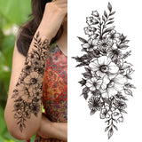 Qfdian  Realistic Fake Peony Temporary Tattoos For Women Girl Black Rose Elephant Flower Tattoo Sticker Tiger Anemone Tatoos Half Sleeve
