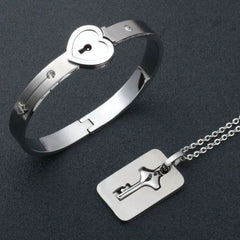 Couple Jewelry Stainless Steel Bracelet Love Heart Lock Bracelets Bangles Key Pendant Necklace for Lover Jewelry Gift