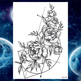 Qfdian  Flower Peony Temporary Tattoos For Women Girls Flora Snake Tattoo Sticker Black Lavender Sexy Fake Large Tatoos Sweatpea Dahlia
