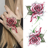 Qfdian  Realistic Fake Peony Temporary Tattoos For Women Girl Black Rose Elephant Flower Tattoo Sticker Tiger Anemone Tatoos Half Sleeve