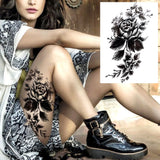 Qfdian  Black Tulip Totem Tattoos Stickers Women Body Waist Arm Art Bracelet Tattoos Temporary Girls Butterfly Tatoos Rose Chains