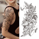 Qfdian  Realistic Fake Peony Temporary Tattoos For Women Girl Black Rose Elephant Flower Tattoo Sticker Tiger Anemone Tatoos Half Sleeve