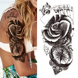 Qfdian  Realistic Fake Peony Temporary Tattoos For Women Girl Black Rose Elephant Flower Tattoo Sticker Tiger Anemone Tatoos Half Sleeve