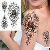 Qfdian  Realistic Orchid Lily Flower Temporary Tattoo For Women Rose Fake Tattoo Sticker Cluster Realistic Water Transfer Black Tatoos