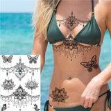 Qfdian  Body Art Henna Temporary Tattoos For Women Adult Fake Mandala Flower Tattoo Sticker Feather Butterfly Black Tatoos Leg Feet Foot