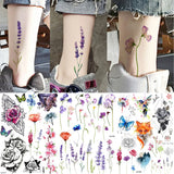 Qfdian  Ankle Flora Cherry Lavender Flash Fake Waterproof Tattoos Temporary Women Arm Chest Tattoo Stickers Body Art Custom Tatoos