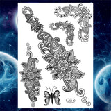 Qfdian  Tribal Henna Temporary Tattoos For Women Girls Adult Lace Black Mandala Tattoo Sticker Fake Flower Lotus Moon Tatoos Waterproof