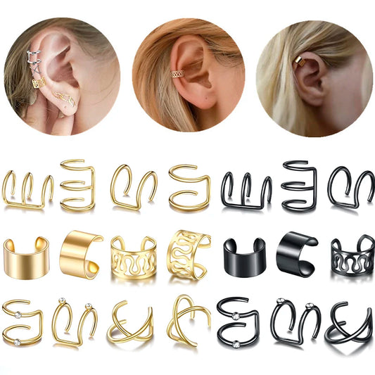 12pcs/set Fashion Gold Color Ear Cuffs Leaf Clip Earrings for Women Climbers No Piercing Fake Cartilage Earring Accessories