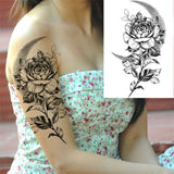Qfdian  Flower Peony Temporary Tattoos For Women Girls Flora Snake Tattoo Sticker Black Lavender Sexy Fake Large Tatoos Sweatpea Dahlia