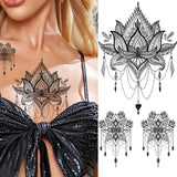 Qfdian  Fashion Mandala Flower Fake Tattoo Stickers For Women Adults Geometry Totem Temporary Tattoos DIY Party Waterproof Tattos Leaves