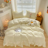 Qfdian  Japan Style Solid Color Bedding Set Cute Girl Ruffle Lace Pink Bed Skirt Kids Duvet Cover With Pillow Case Bed Sheet For Women