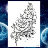 Qfdian  Flower Peony Temporary Tattoos For Women Girls Flora Snake Tattoo Sticker Black Lavender Sexy Fake Large Tatoos Sweatpea Dahlia