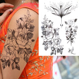 Qfdian  Realistic Orchid Lily Flower Temporary Tattoo For Women Rose Fake Tattoo Sticker Cluster Realistic Water Transfer Black Tatoos