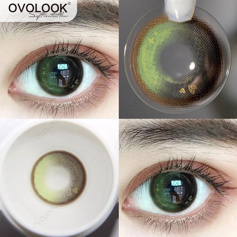 OVOLOOK-2pcs/pair Beauty Lenses Colored Lenses for Eyes Comestic Color Contact Lenses Green Violet Prescription Lens Yearly Use