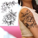 Qfdian  Realistic Orchid Lily Flower Temporary Tattoo For Women Rose Fake Tattoo Sticker Cluster Realistic Water Transfer Black Tatoos