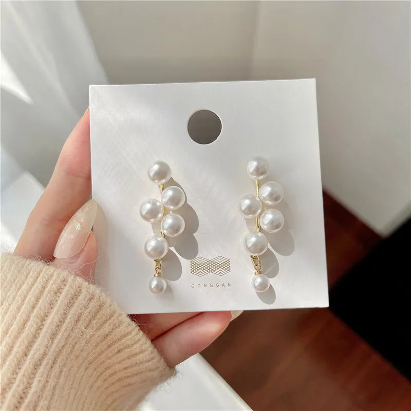 2024 New Fashion Korean Oversized White Pearl Drop Earrings for Women Bohemian Golden Round Zircon Wedding Earrings Jewelry Gift